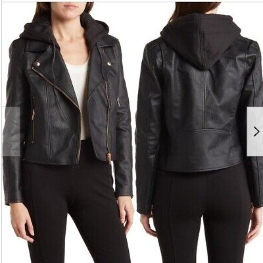 Blank NYC Leather Jacket Removeable Hood - NWOT Size M